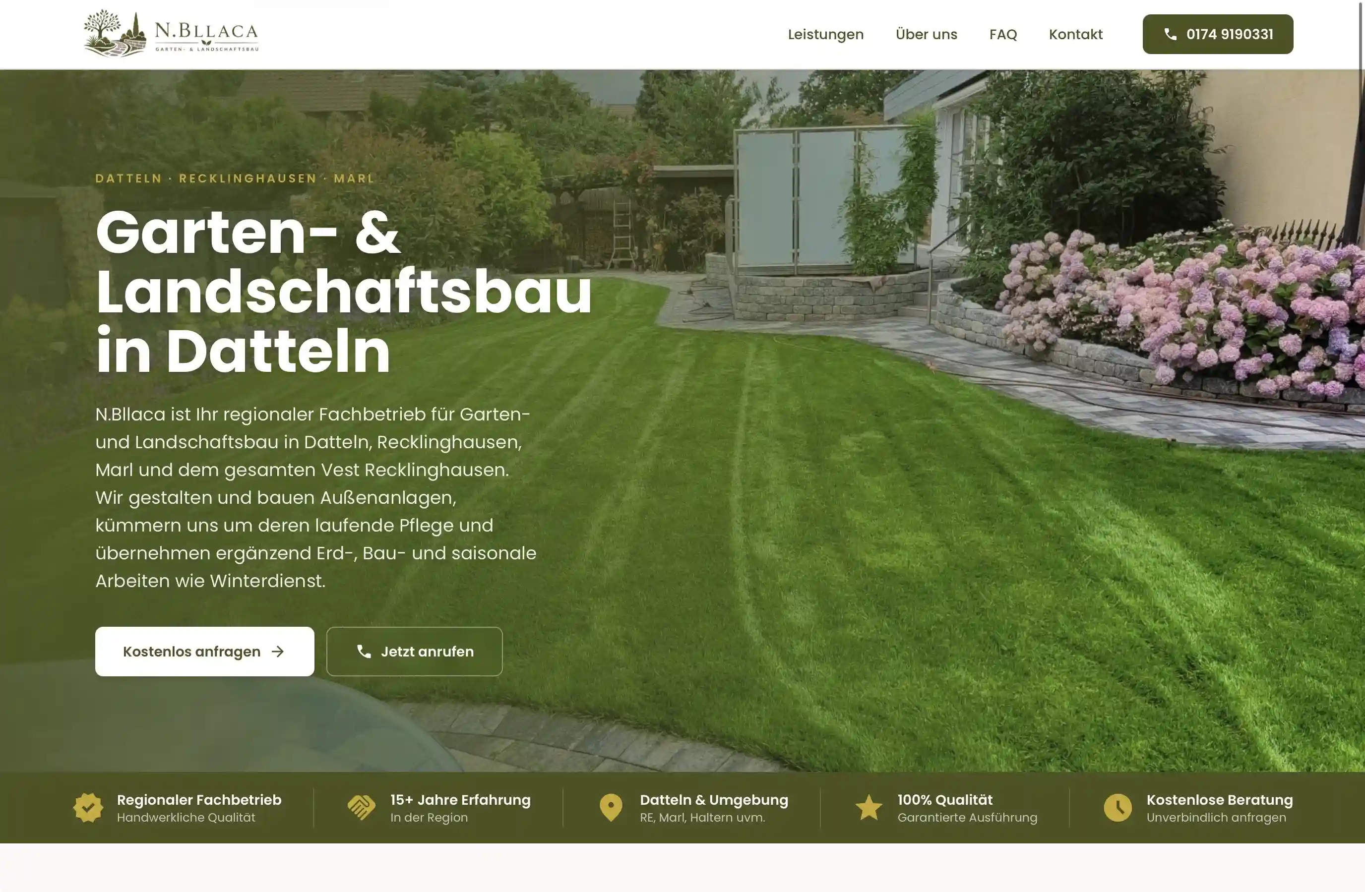 Ansicht der Website von N.Bllaca Garten- und Landschaftsbau