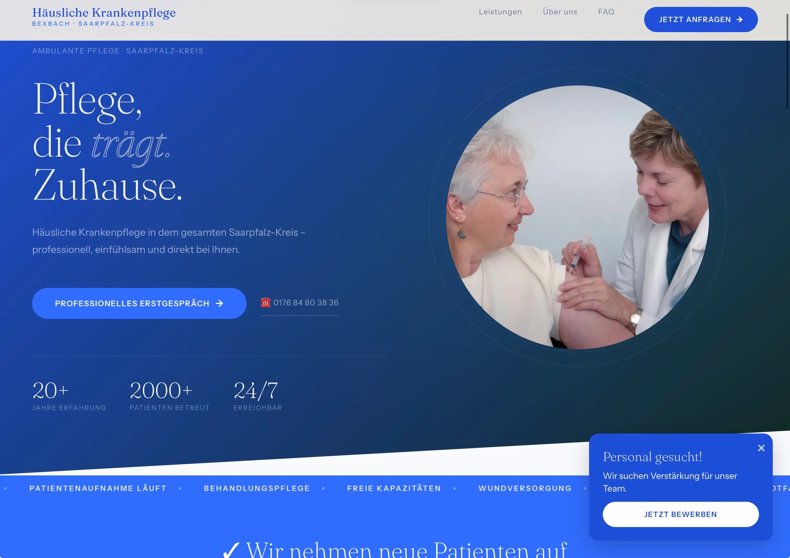 Ansicht der Website von Pflegedienst Saarpfalz, häusliche Krankenpflege